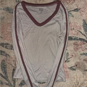 BDG Women's Long Sleeve Gray Top with Maroon Trim
